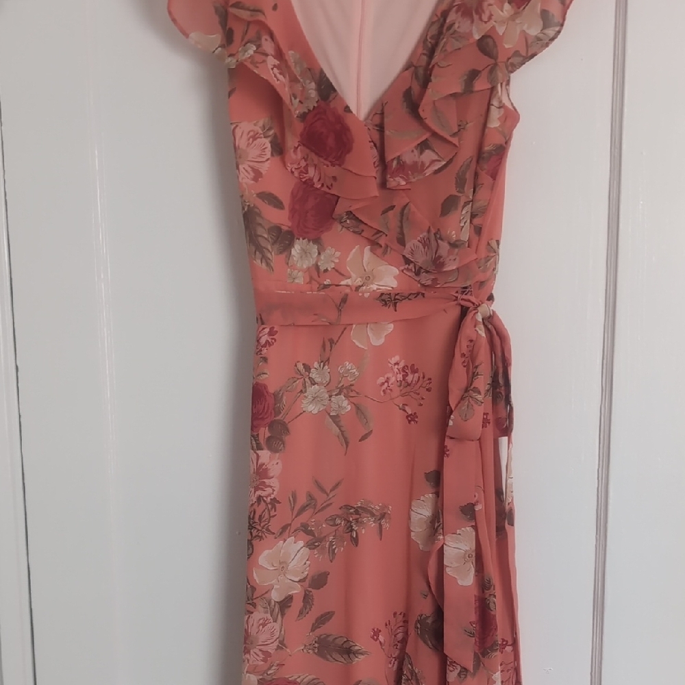Jessica Howard Pink Wrap Midi Dress V-Neck Flutter Sleeves